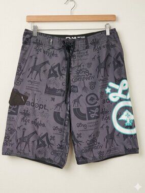 LRG Board Shorts Mens Size 32 Gray Streetwear Graphic Surf Swim Trunks Street